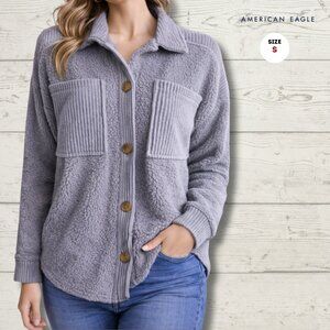 American Eagle Oversized Sherpa Shirt Jacket – Grey | Size Small